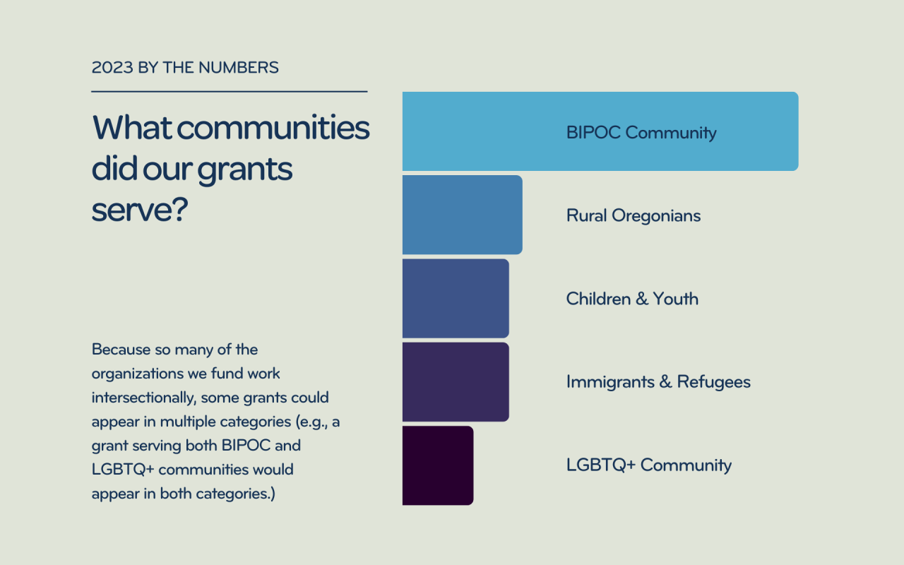 A horizontal bar chart showing the communities served by Meyer's 2023 grants